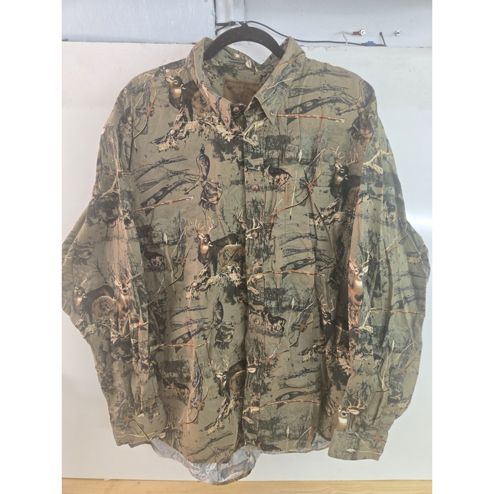 North River Outfitters Deer Shirt XXL Deer Print Button Up Hunting Camo
